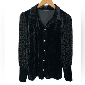Nally & Millie Velvet Leopard Burnout Long Sleeve Blouse Black